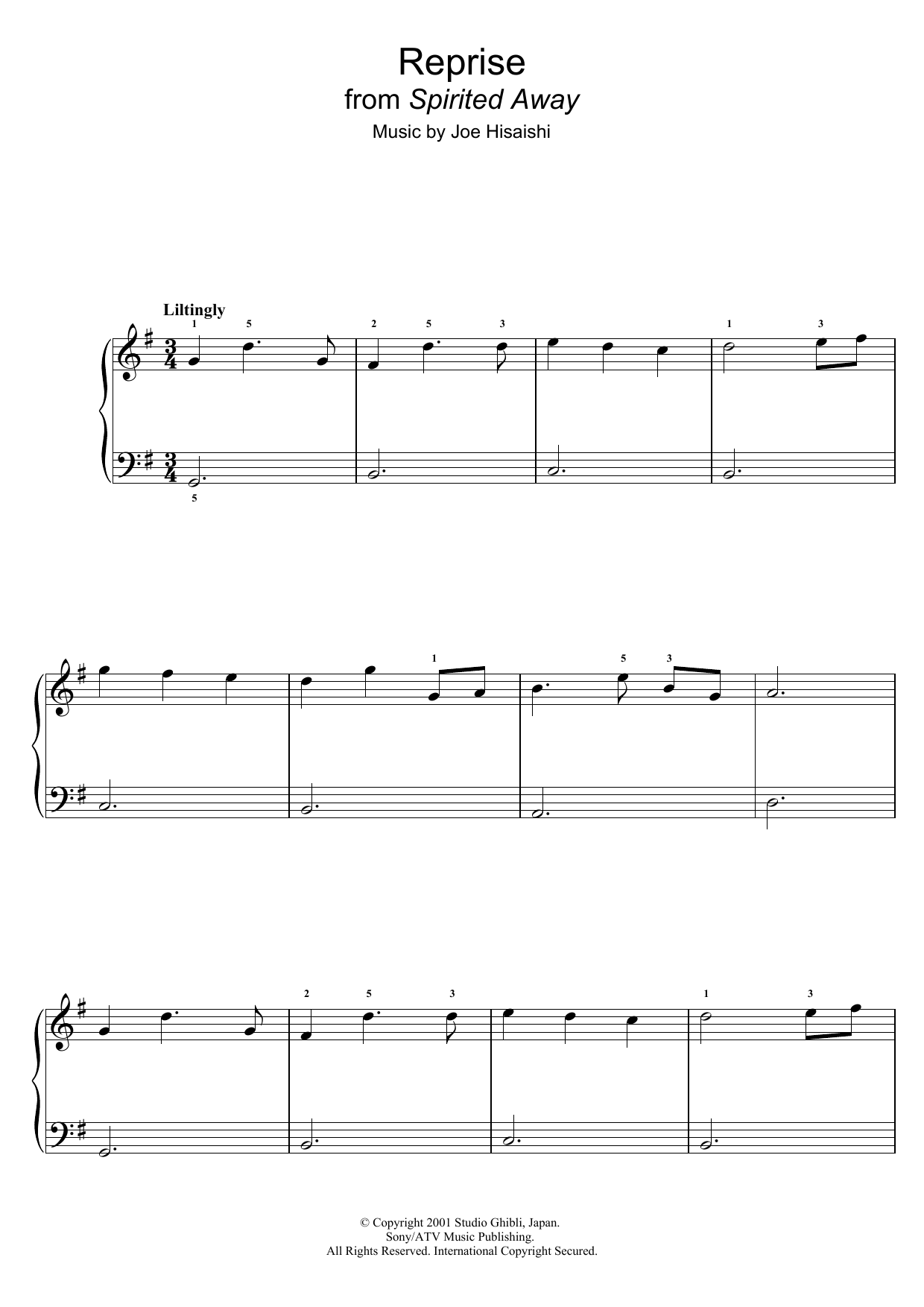 Joe Hisaishi Reprise … (from Spirited Away) sheet music notes and chords. Download Printable PDF.