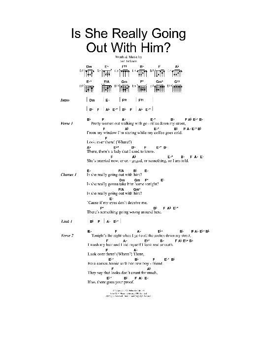 Joe Jackson Is She Really Going Out With Him? sheet music notes and chords arranged for Guitar Chords/Lyrics