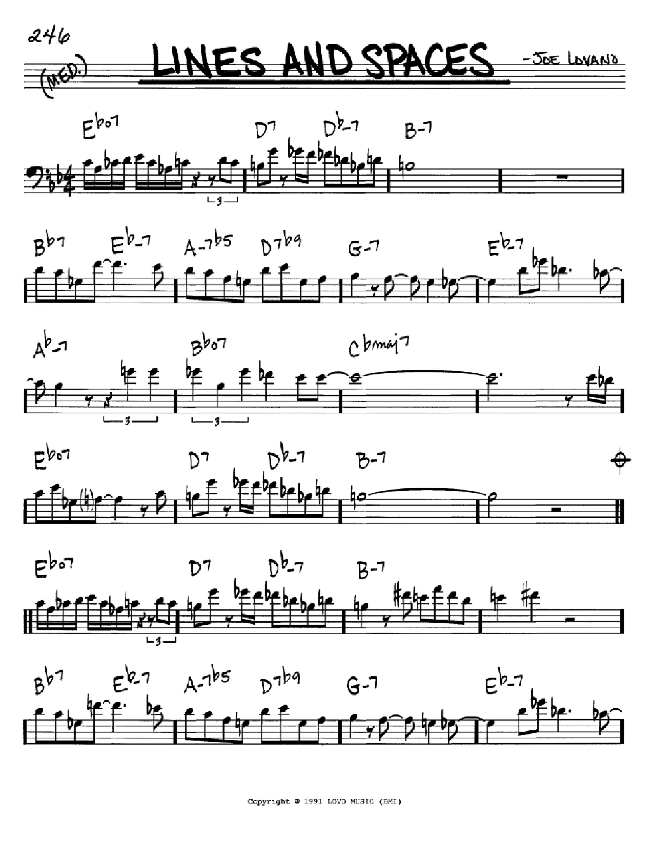 Learn to play Joe Lovano Lines And Spaces sheet music for Real Book – Melody & Chords – Bb Instruments in minutes. Price: 5.9900$ Joe Lovano Lines And Spaces sheet music notes and chords arranged for Real Book – Melody & Chords – Bb Instruments