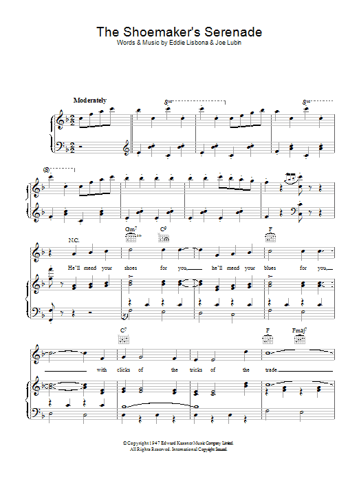 Learn to play Joe Lubin The Shoemaker's Serenade sheet music for Piano, Vocal & Guitar Chords in minutes. Price: 7.8900$ Joe Lubin The Shoemaker's Serenade sheet music notes and chords arranged for Piano, Vocal & Guitar Chords
