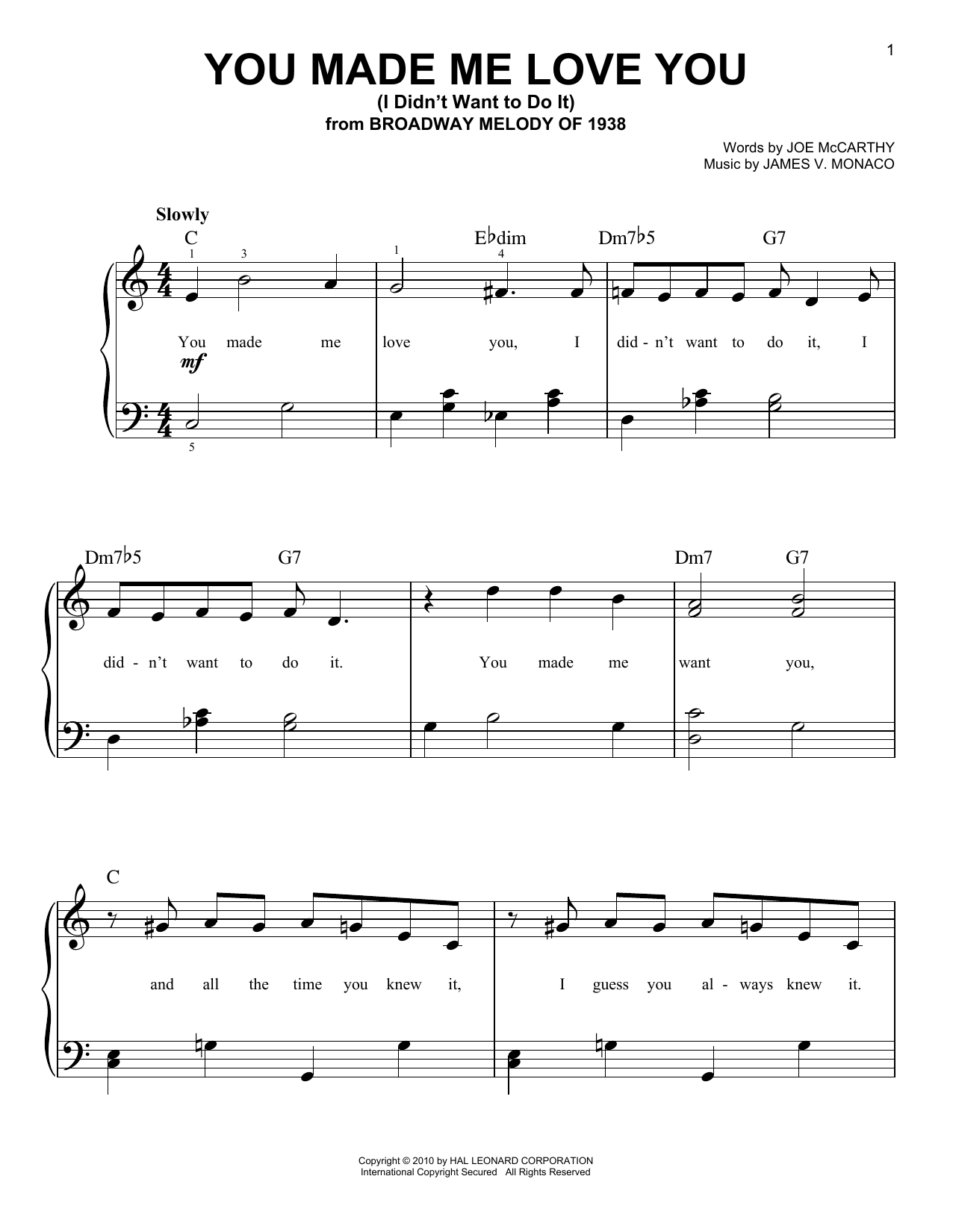 Joe McCarthy You Made Me Love You (I Didn't Want To Do It) sheet music notes and chords. Download Printable PDF.