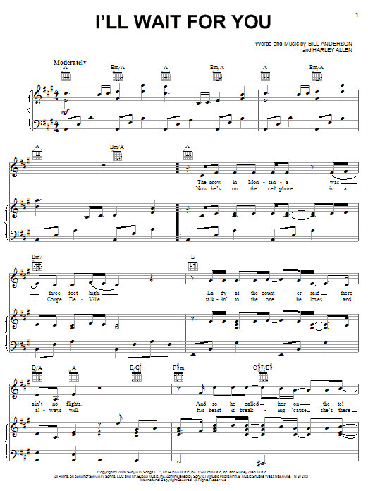 Learn to play Joe Nichols I'll Wait For You sheet music for Piano, Vocal & Guitar Chords (Right-Hand Melody) in minutes. Price: 7.8900$ Joe Nichols I'll Wait For You sheet music notes and chords arranged for Piano, Vocal & Guitar Chords (Right-Hand Melody)