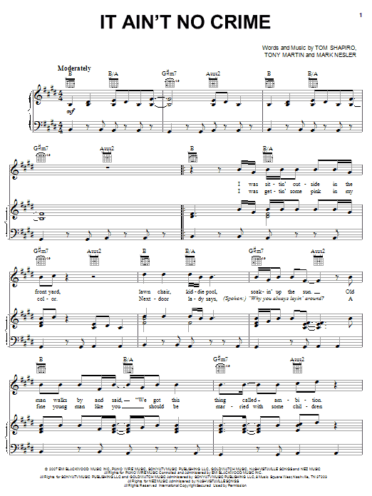 Learn to play Joe Nichols It Ain't No Crime sheet music for Piano, Vocal & Guitar Chords (Right-Hand Melody) in minutes. Price: 7.8900$ Joe Nichols It Ain't No Crime sheet music notes and chords arranged for Piano, Vocal & Guitar Chords (Right-Hand Melody)