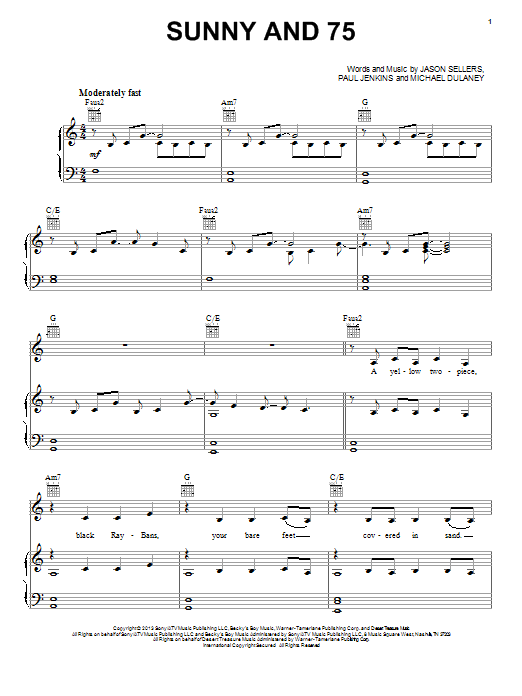 Joe Nichols Sunny And 75 sheet music notes and chords arranged for Piano, Vocal & Guitar Chords (Right-Hand Melody)