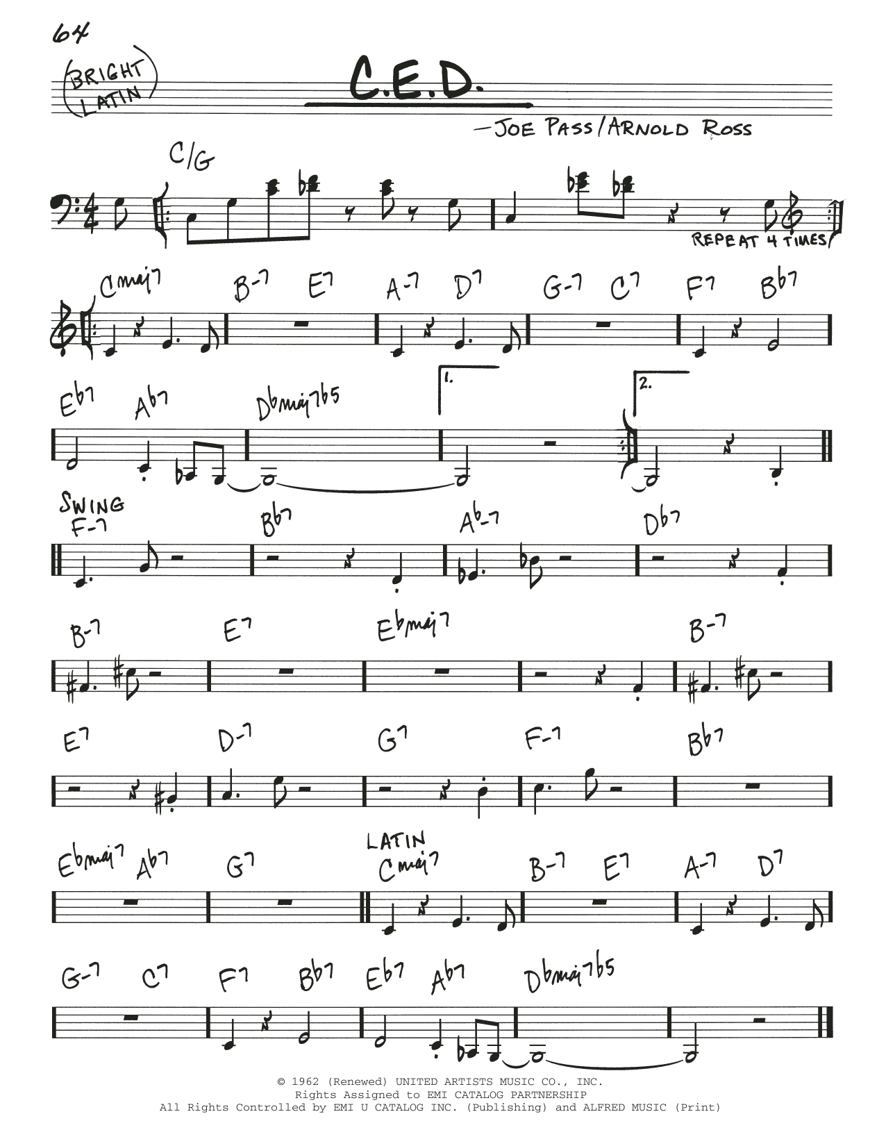 Learn to play Joe Pass C.E.D. sheet music for Real Book – Melody & Chords in minutes. Price: 5.9900$ Joe Pass C.E.D. sheet music notes and chords arranged for Real Book – Melody & Chords