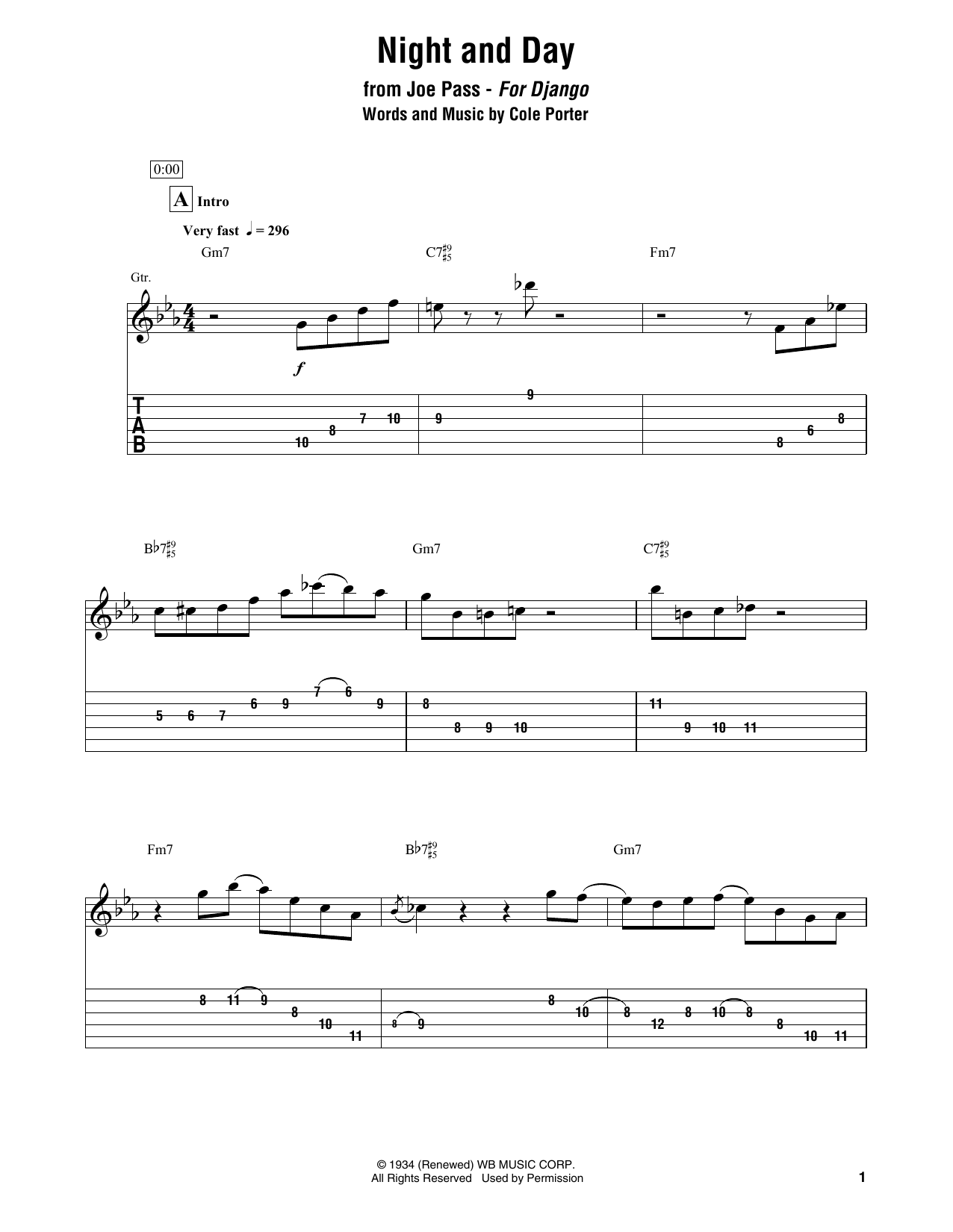 Joe Pass Night And Day sheet music notes and chords. Download Printable PDF.