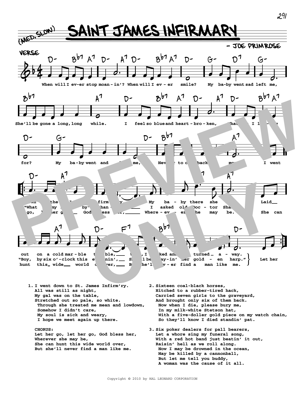 Joe Primrose Saint James Infirmary (arr. Robert Rawlins) sheet music notes and chords arranged for Real Book – Melody, Lyrics & Chords