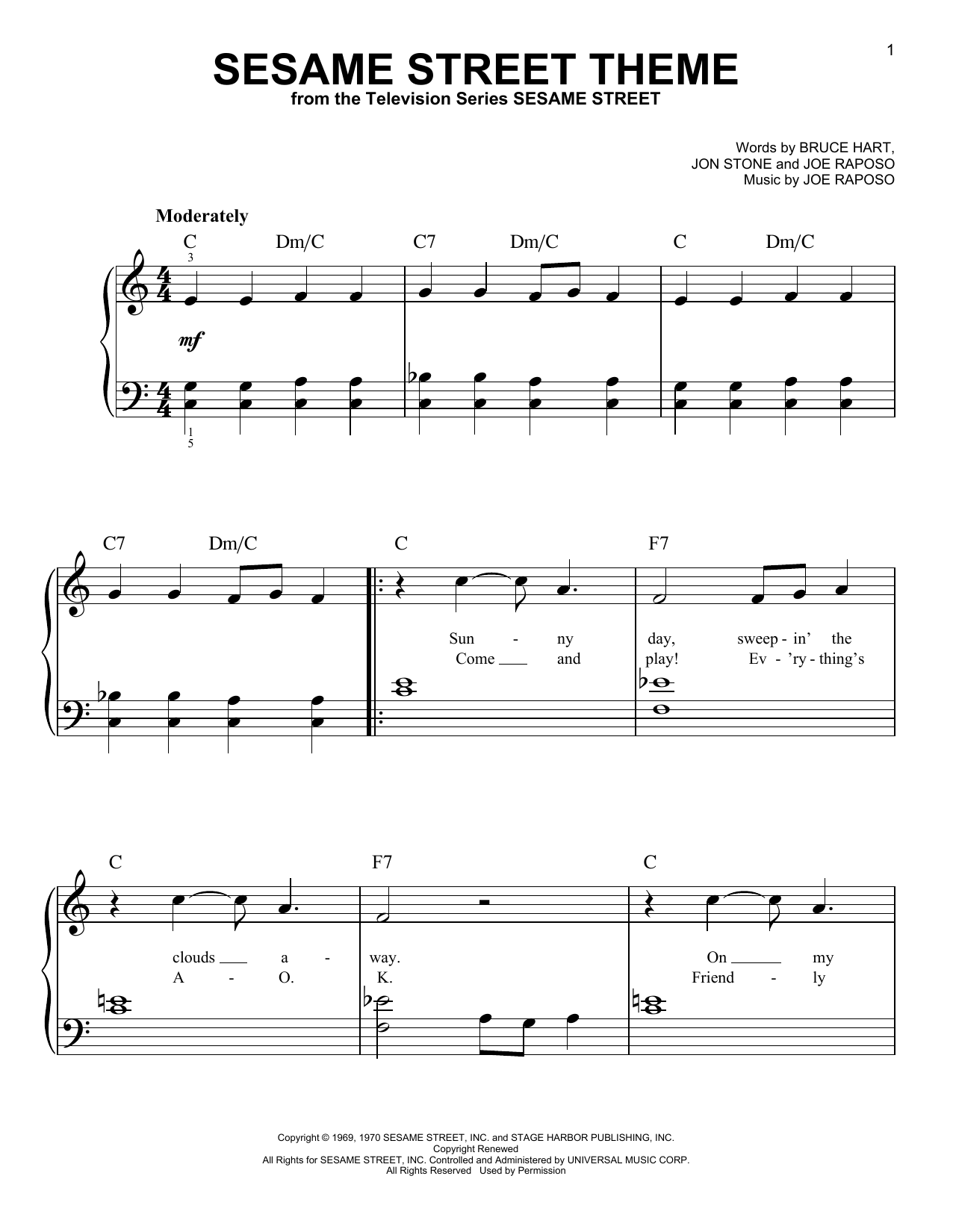 Joe Raposo Sesame Street Theme sheet music notes and chords. Download Printable PDF.