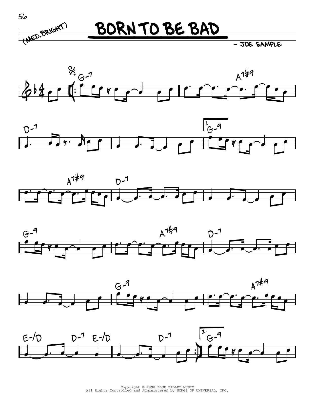 Learn to play Joe Sample Born To Be Bad sheet music for Real Book – Melody & Chords in minutes. Price: 5.9900$ Joe Sample Born To Be Bad sheet music notes and chords arranged for Real Book – Melody & Chords
