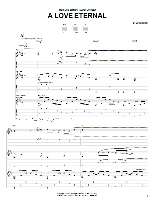 Joe Satriani A Love Eternal sheet music notes and chords. Download Printable PDF.