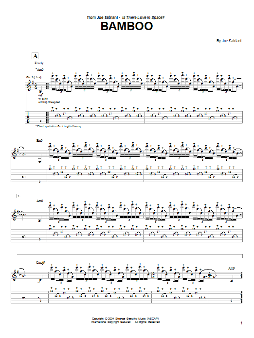 Learn to play Joe Satriani Bamboo sheet music for Guitar Tab in minutes. Price: 7.8900$ Joe Satriani Bamboo sheet music notes and chords arranged for Guitar Tab