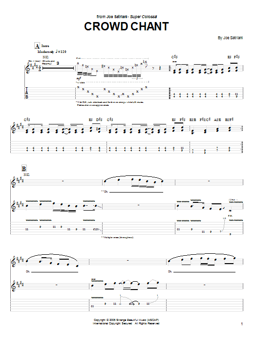 Joe Satriani Crowd Chant sheet music notes and chords arranged for Guitar Tab