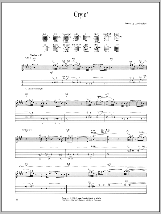 Learn to play Joe Satriani Cryin' sheet music for Guitar Tab in minutes. Price: 7.8900$ Joe Satriani Cryin' sheet music notes and chords arranged for Guitar Tab