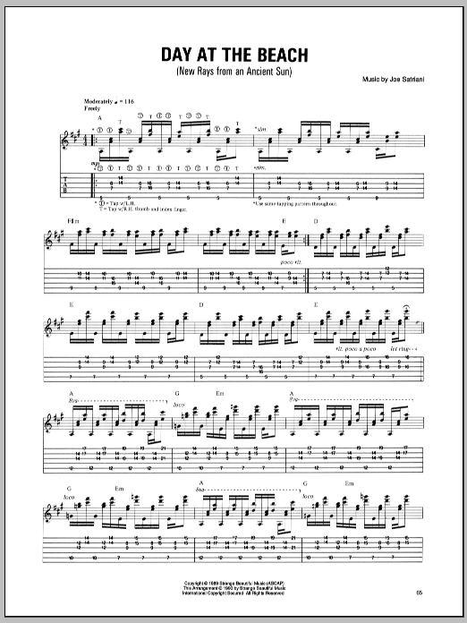 Joe Satriani Day At The Beach (New Rays From An Ancient Sun) sheet music notes and chords. Download Printable PDF.