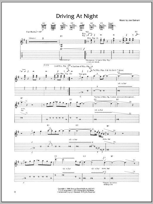 Joe Satriani Driving At Night sheet music notes and chords. Download Printable PDF.