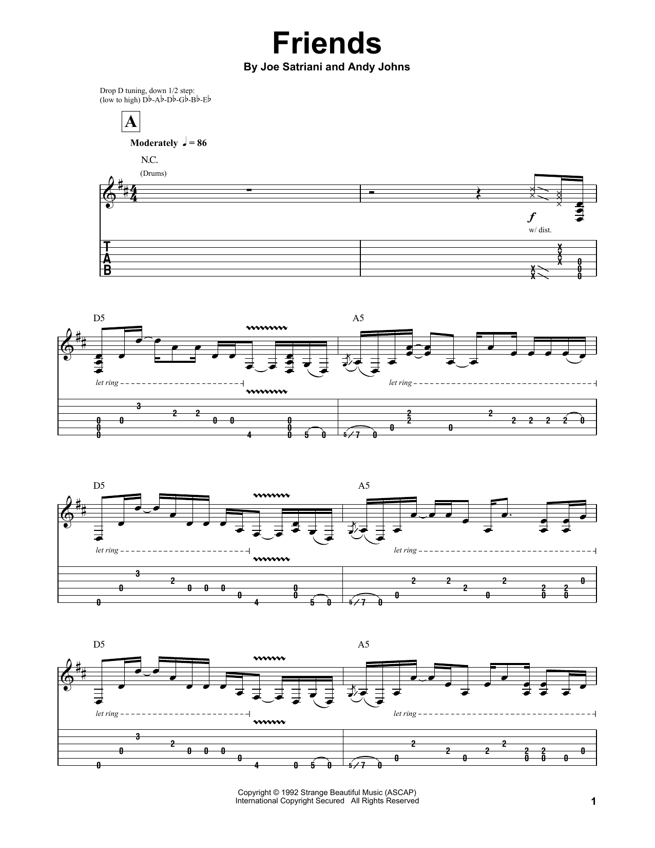 Joe Satriani Friends sheet music notes and chords. Download Printable PDF.