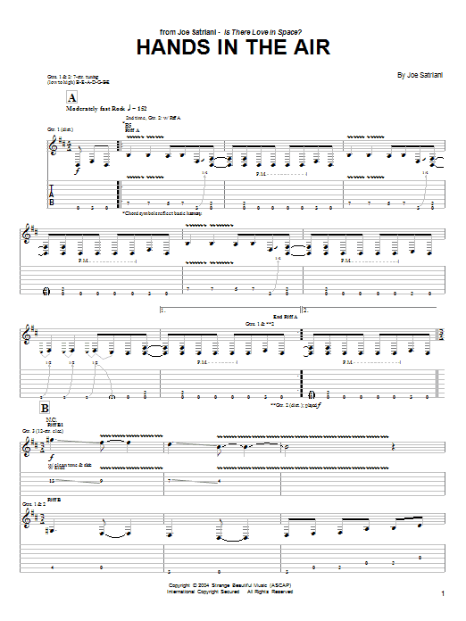 Joe Satriani Hands In The Air sheet music notes and chords. Download Printable PDF.