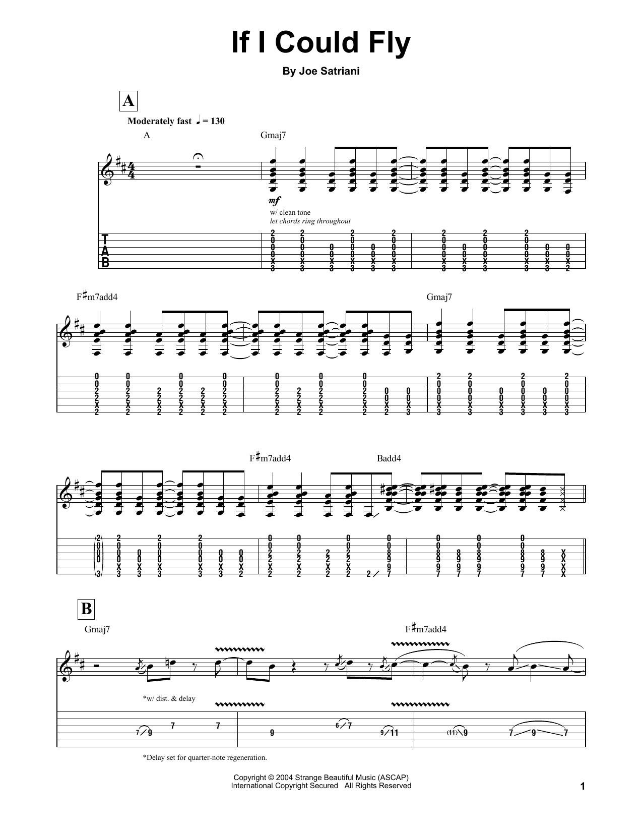 Joe Satriani If I Could Fly sheet music notes and chords. Download Printable PDF.