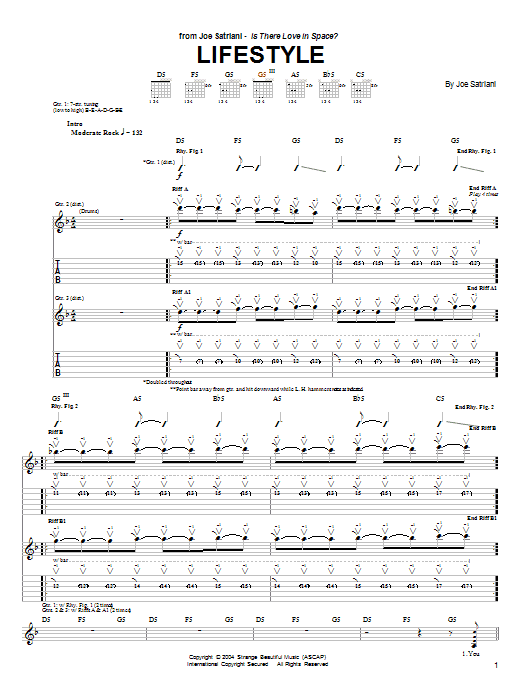 Joe Satriani Lifestyle sheet music notes and chords arranged for Guitar Tab