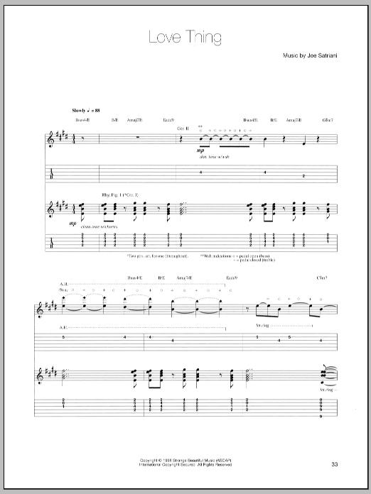 Learn to play Joe Satriani Love Thing sheet music for Guitar Tab in minutes. Price: 7.8900$ Joe Satriani Love Thing sheet music notes and chords arranged for Guitar Tab