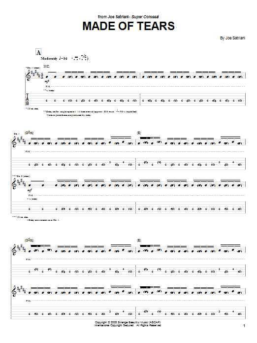 Joe Satriani Made Of Tears sheet music notes and chords. Download Printable PDF.