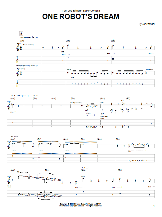 Learn to play Joe Satriani One Robot's Dream sheet music for Guitar Tab in minutes. Price: 7.8900$ Joe Satriani One Robot's Dream sheet music notes and chords arranged for Guitar Tab