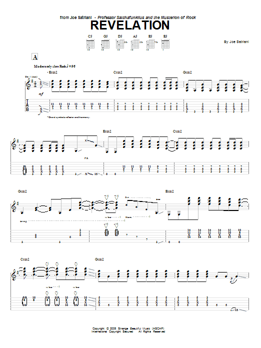 Learn to play Joe Satriani Revelation sheet music for Guitar Tab in minutes. Price: 7.8900$ Joe Satriani Revelation sheet music notes and chords arranged for Guitar Tab