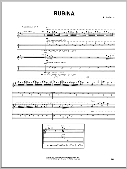 Learn to play Joe Satriani Rubina sheet music for Guitar Tab in minutes. Price: 7.8900$ Joe Satriani Rubina sheet music notes and chords arranged for Guitar Tab