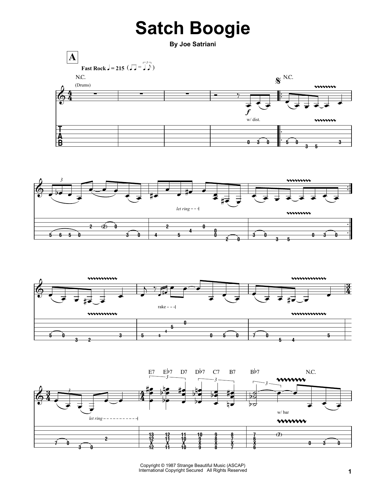 Joe Satriani Satch Boogie sheet music notes and chords. Download Printable PDF.