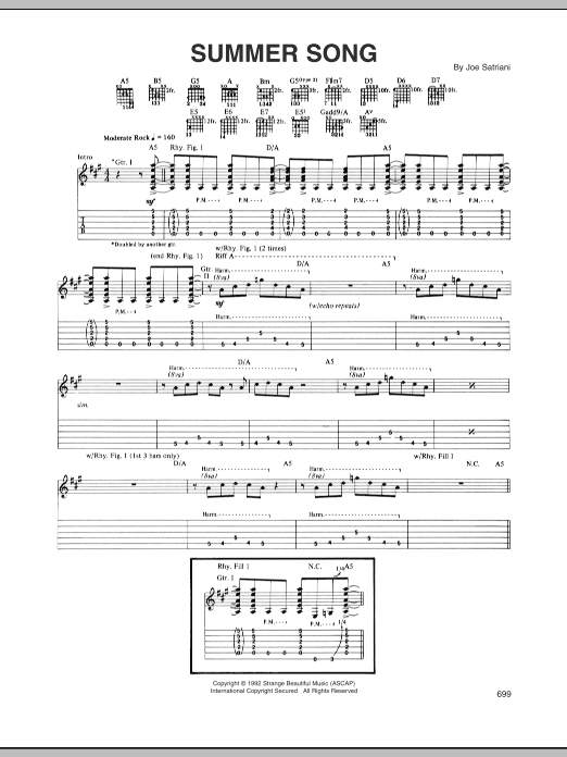 Joe Satriani Summer Song sheet music notes and chords. Download Printable PDF.