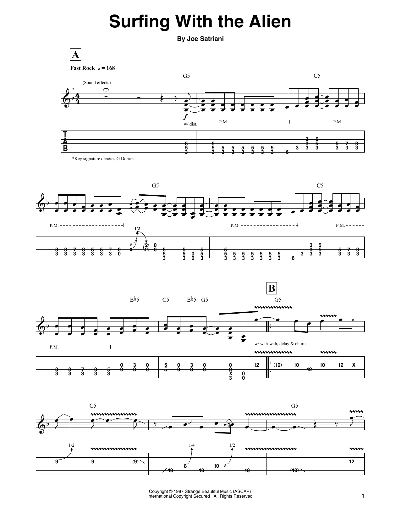 Joe Satriani Surfing With The Alien sheet music notes and chords. Download Printable PDF.