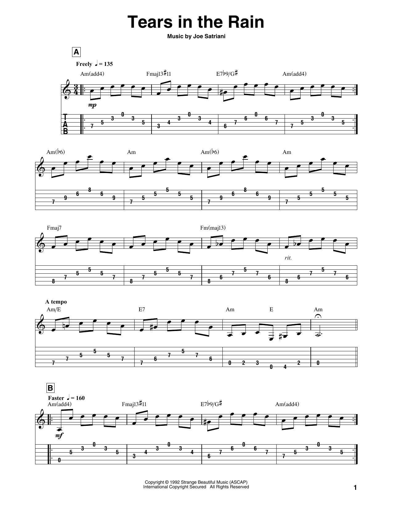 Learn to play Joe Satriani Tears In The Rain sheet music for Solo Guitar in minutes. Price: 7.8900$ Joe Satriani Tears In The Rain sheet music notes and chords arranged for Solo Guitar