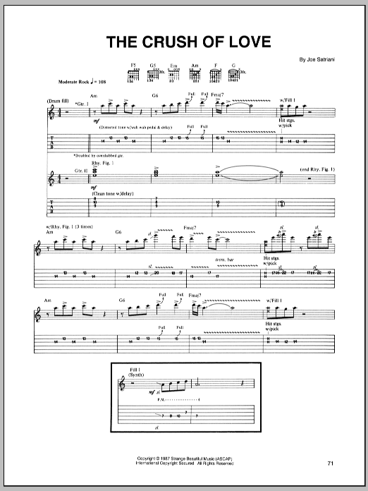 Joe Satriani The Crush Of Love sheet music notes and chords. Download Printable PDF.