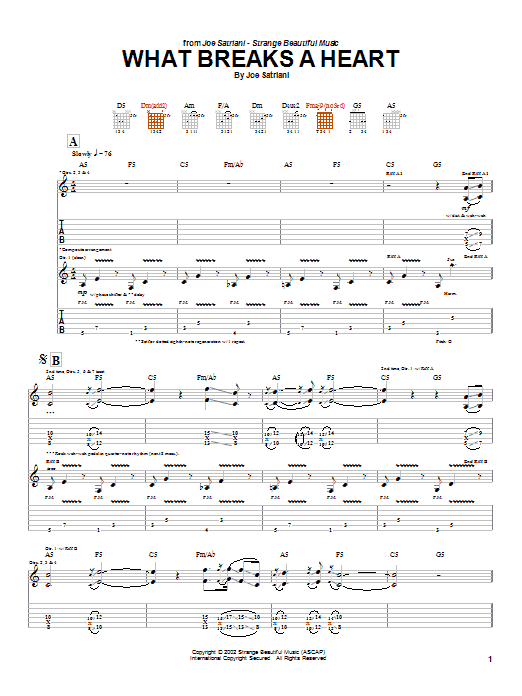 Learn to play Joe Satriani What Breaks A Heart sheet music for Guitar Tab in minutes. Price: 7.8900$ Joe Satriani What Breaks A Heart sheet music notes and chords arranged for Guitar Tab