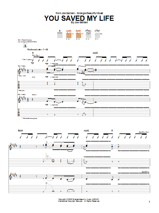 Learn to play Joe Satriani You Saved My Life sheet music for Guitar Tab in minutes. Price: 7.8900$ Joe Satriani You Saved My Life sheet music notes and chords arranged for Guitar Tab
