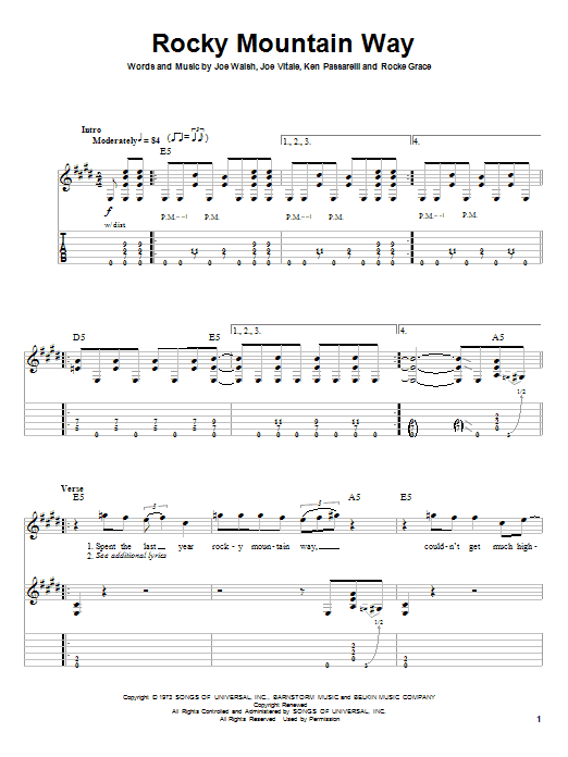 Joe Walsh Rocky Mountain Way sheet music notes and chords. Download Printable PDF.