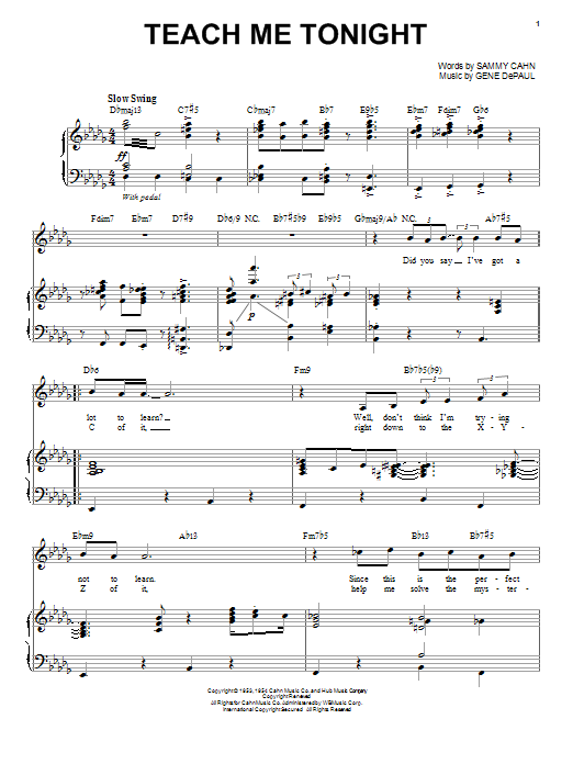 Learn to play Joe Williams Teach Me Tonight sheet music for Piano & Vocal in minutes. Price: 6.9900$ Joe Williams Teach Me Tonight sheet music notes and chords arranged for Piano & Vocal