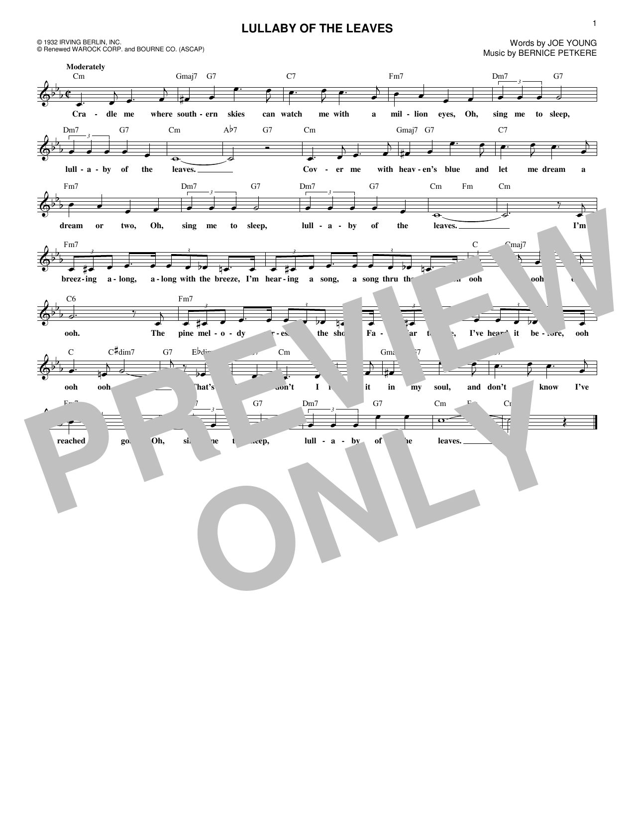 Learn to play Joe Young Lullaby Of The Leaves sheet music for Lead Sheet / Fake Book in minutes. Price: 5.9900$ Joe Young Lullaby Of The Leaves sheet music notes and chords arranged for Lead Sheet / Fake Book