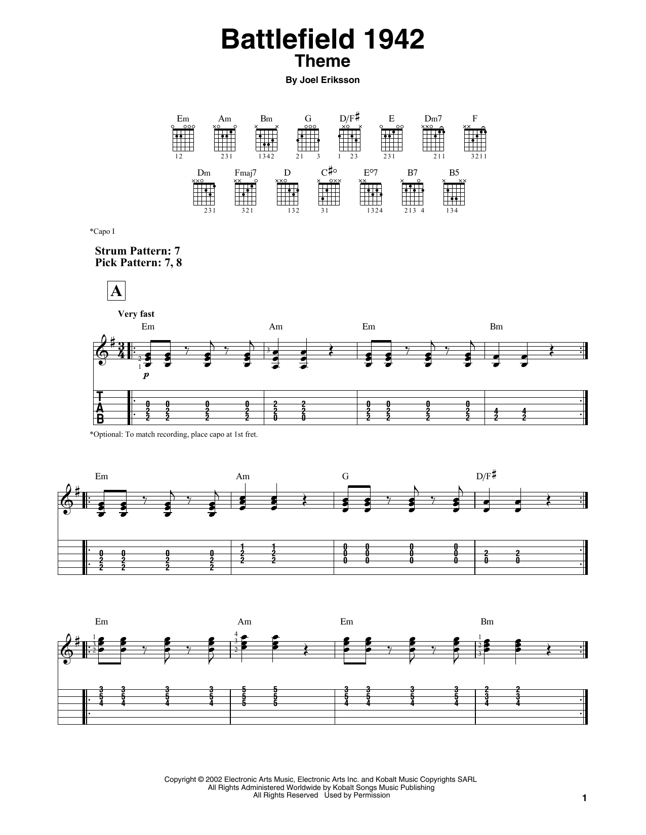 Joel Eriksson Battlefield 1942 Theme sheet music notes and chords. Download Printable PDF.