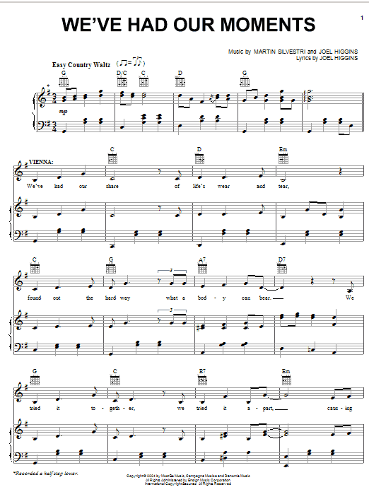 Learn to play Joel Higgins We've Had Our Moments (from Johnny Guitar) sheet music for Piano, Vocal & Guitar Chords (Right-Hand Melody) in minutes. Price: 7.8900$ Joel Higgins We've Had Our Moments (from Johnny Guitar) sheet music notes and chords arranged for Piano, Vocal & Guitar Chords (Right-Hand Melody)
