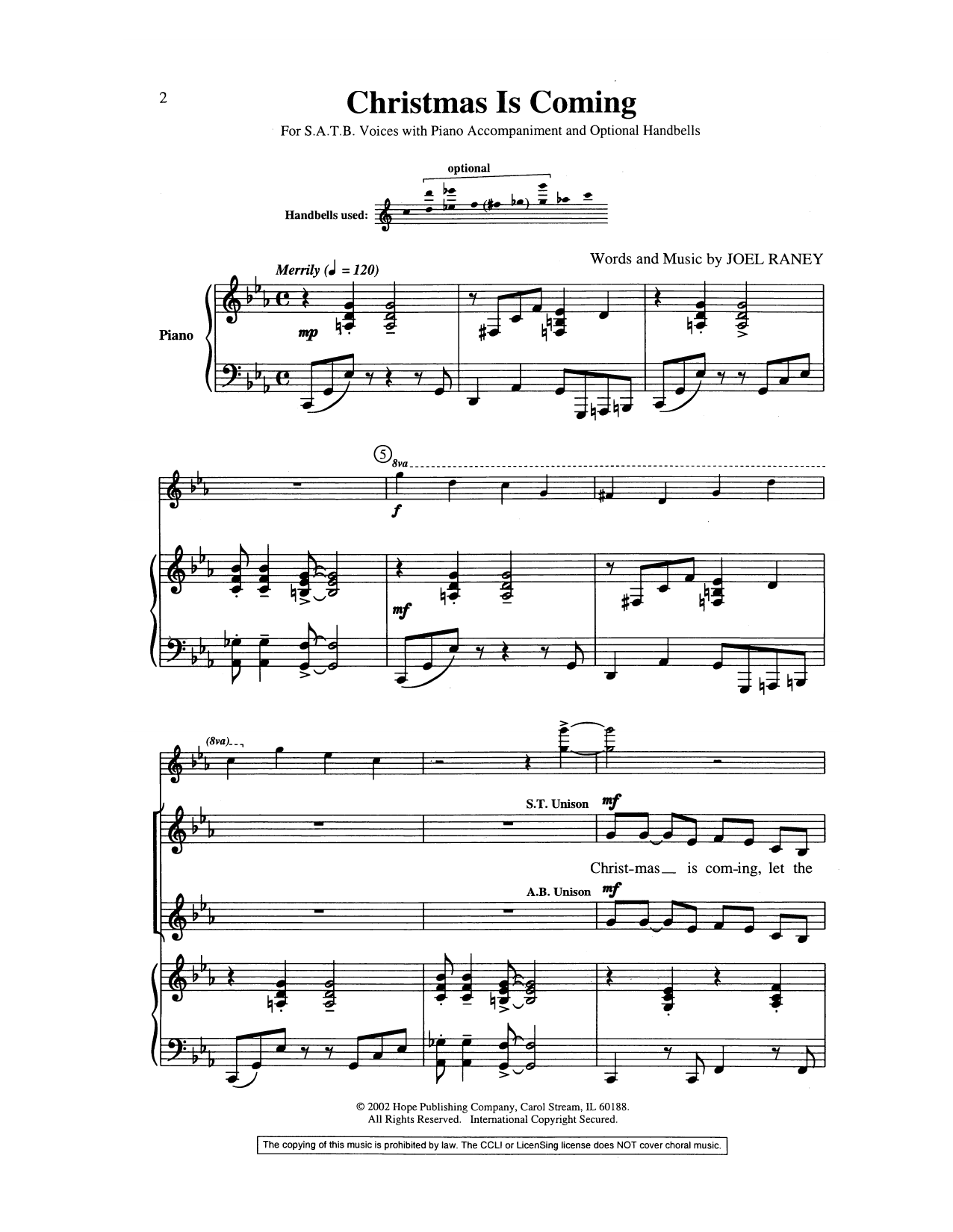 Joel Raney Christmas Is Coming sheet music notes and chords. Download Printable PDF.