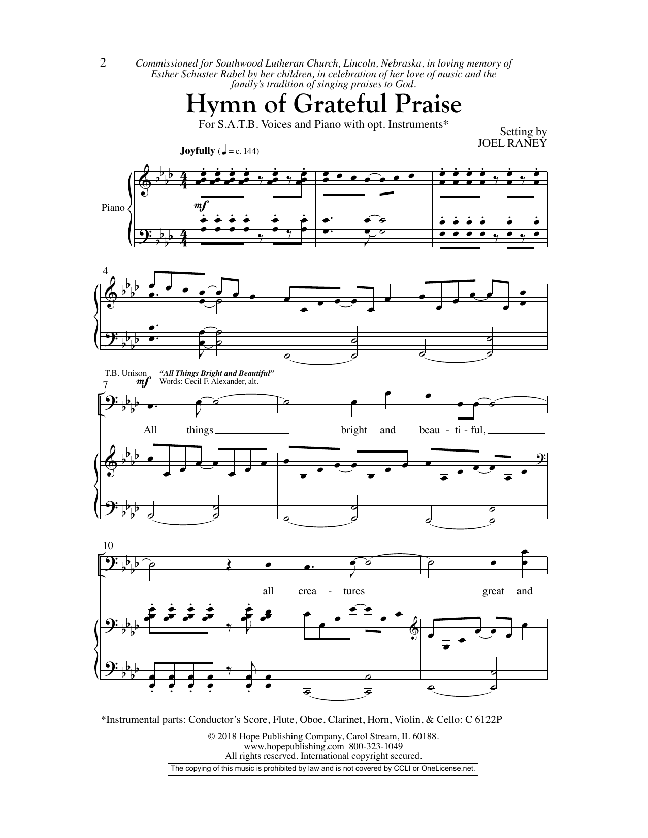 Joel Raney Hymn Of Grateful Praise sheet music notes and chords. Download Printable PDF.