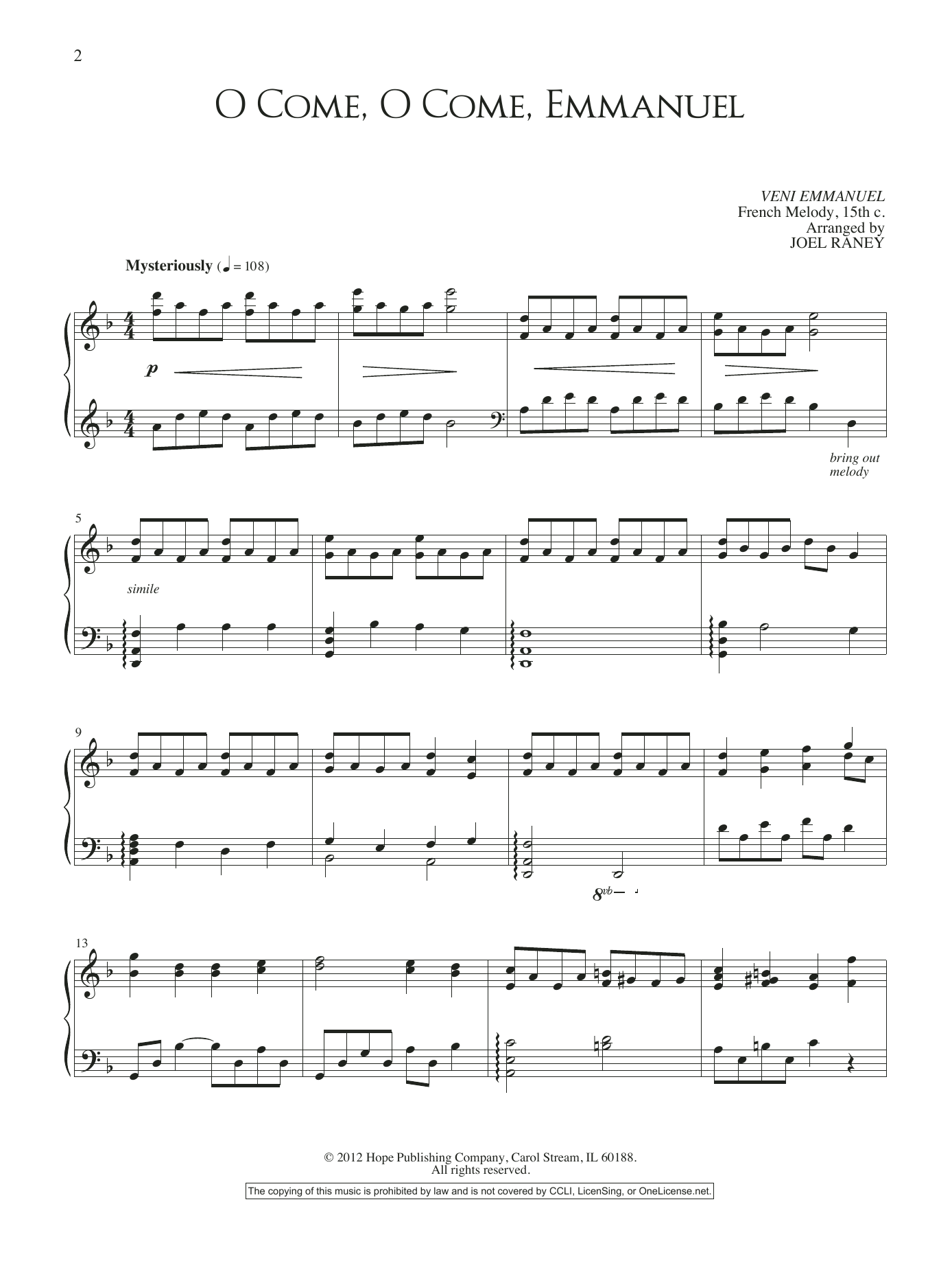 Joel Raney O Come, O Come, Emmanuel sheet music notes and chords. Download Printable PDF.