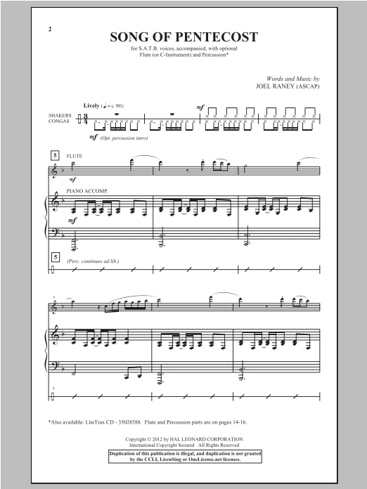 Joel Raney Song Of Pentecost sheet music notes and chords. Download Printable PDF.