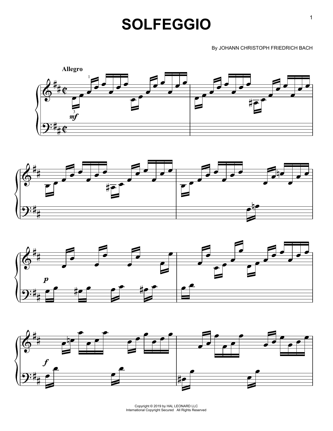 Learn to play Johann C.F. Bach Solfeggio sheet music for Easy Piano in minutes. Price: 6.9900$ Johann C.F. Bach Solfeggio sheet music notes and chords arranged for Easy Piano
