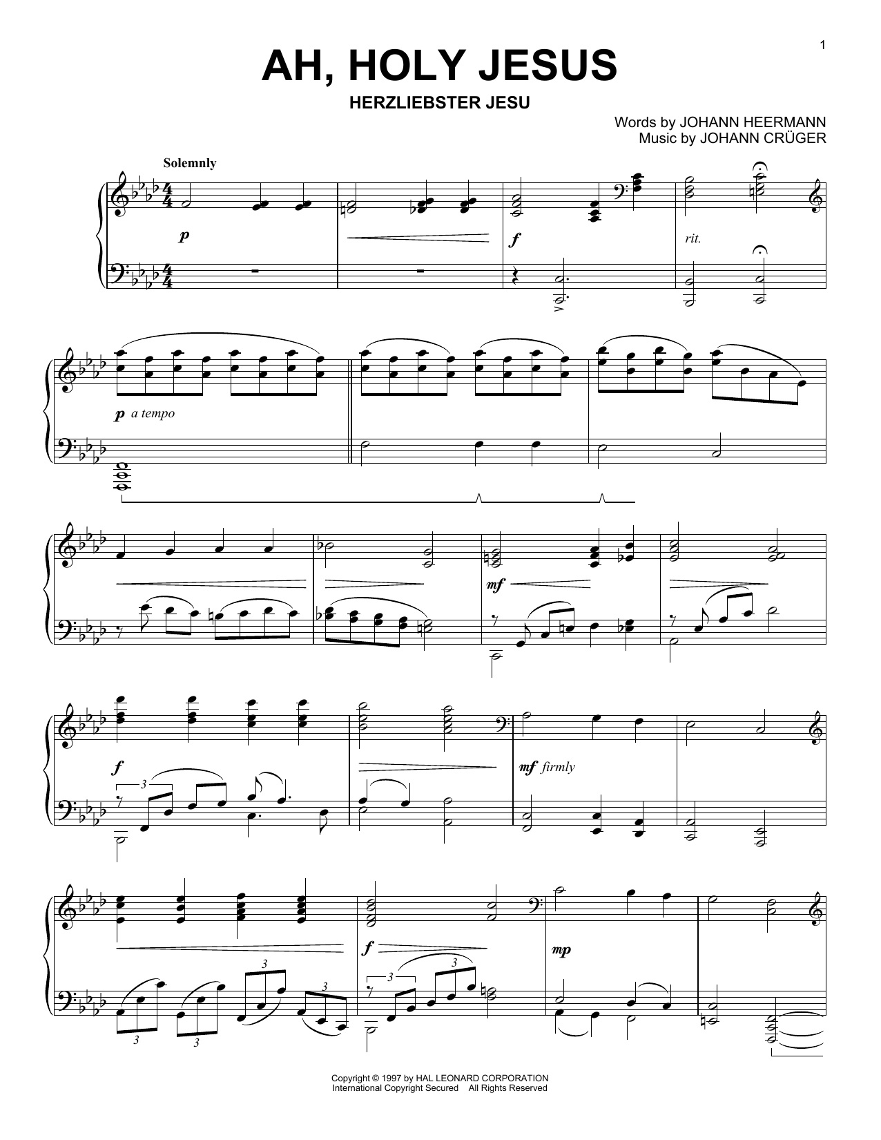 Learn to play Johann Crüger Ah, Holy Jesus sheet music for Piano Solo in minutes. Price: 7.8900$ Johann Crüger Ah, Holy Jesus sheet music notes and chords arranged for Piano Solo