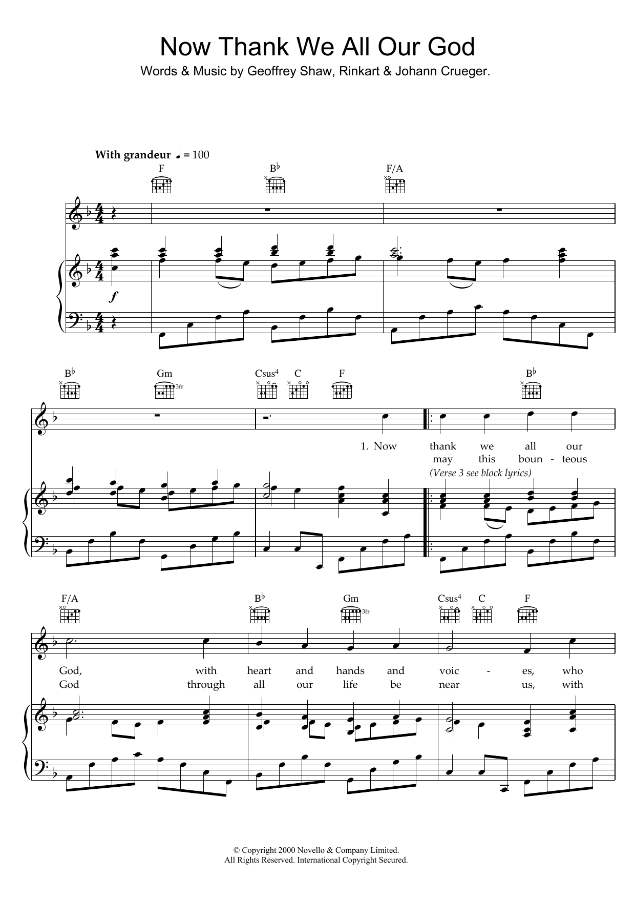 Johann Crüger Now Thank We All Our God sheet music notes and chords. Download Printable PDF.