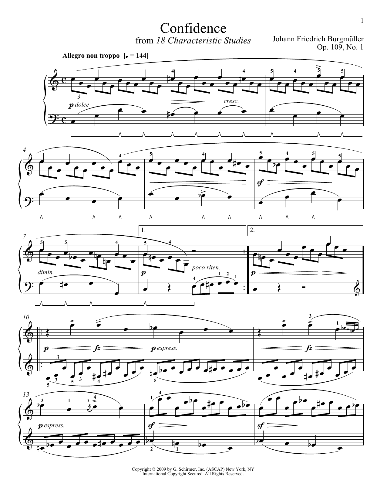 Friedrich Burgmuller Confidence sheet music notes and chords arranged for Piano Solo