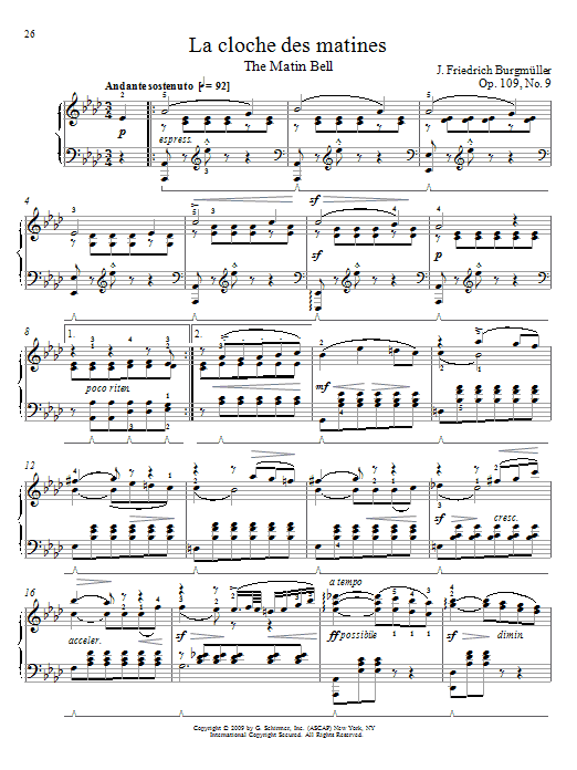 Learn to play Friedrich Burgmuller Morning Bell sheet music for Piano Solo in minutes. Price: 7.8900$ Friedrich Burgmuller Morning Bell sheet music notes and chords arranged for Piano Solo