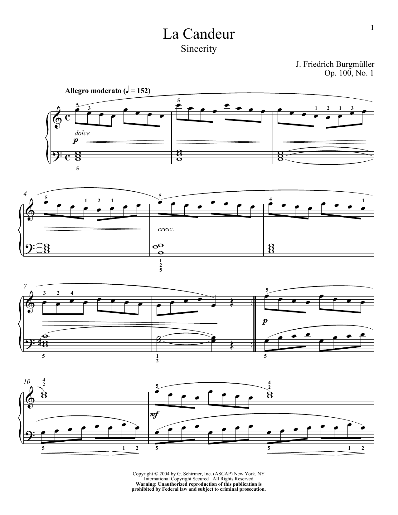 Friedrich Burgmuller Sincerity (La Candeur), Op. 100, No. 1 sheet music notes and chords. Download Printable PDF.